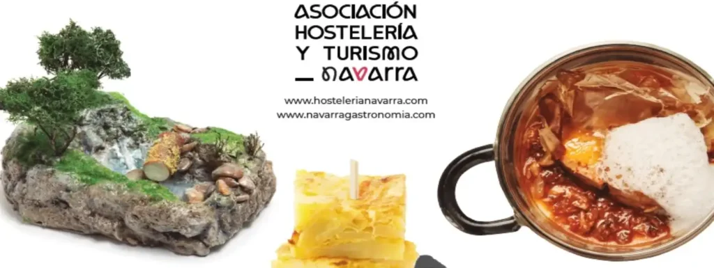 Imagen eventos gastronómicos se muestra un pincho, una cazuelica y tortilla junto al logo de aehn