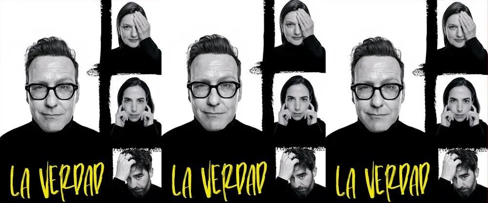 Actores de la obra La Verdad aparecen en cuadros en las que se ve la imagen de sus caras