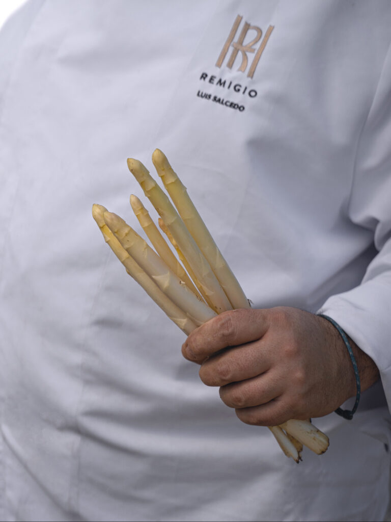 Luis Salcedo sujeta un puñado de espárragos.