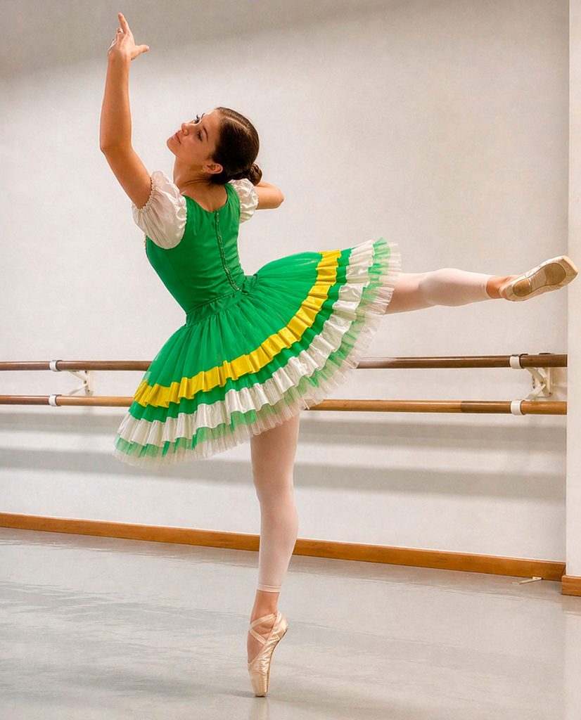 Bailarina de Ballet en la sala de ensayos interpretando la obra Coppelia
