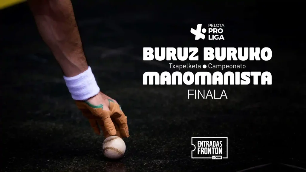 Cartel final manomanista, fondo negro con un mano recogiendo una pelota