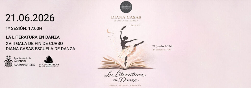 Cartel la LIteratura en Danza, info de la sesión y horarios con una ilustración en el centro de una bailarina de ballet