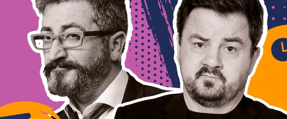 cartel publicitario del mónologo con la imagen de los dos actores: gorka aguinagalde y andoni agirregomezkorta