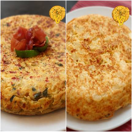 Tortilla de patatas tradicional y tortilla con jamón y calabación del Hotel Albret de Pamplona