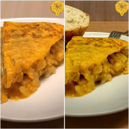 Tortilla de patata tradicional y tortilla con jamón del Bar El Escondite del Arena de Pamplona