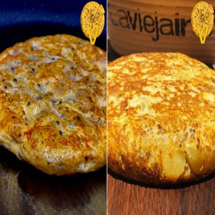 Tortilla de patata tradicional y con trufa del Bar La Vieja Iruña de Pamplona