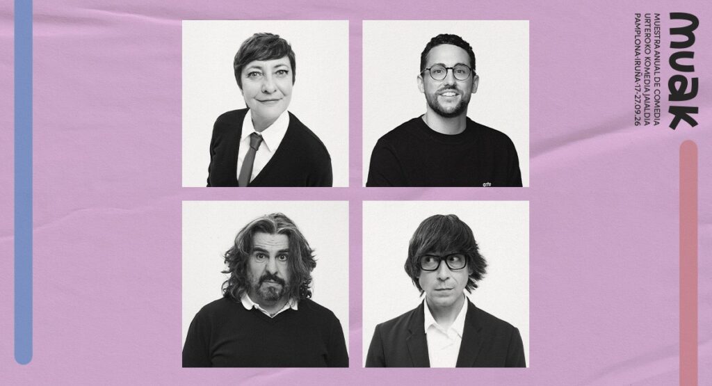 Cartel del espectaculo en el que en cuadrados aparecen los actores, Luis Piedrahita, JJ Vaquero, Galder Varas y Eva H