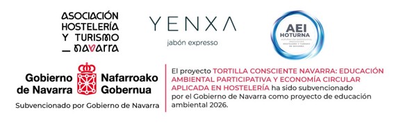 Logos de las empresas que han trabajado en la iniciatica tortilla consciente: Asociación de Hostelería y Turismo de Navarra, Yenxa, AEI Hoturna y gobierno de Navarra quien subvenciona esta actividad