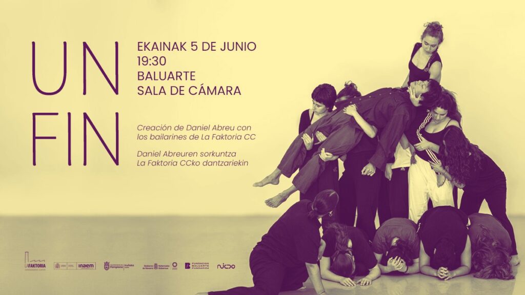 Cartel evento de danza titulado Un Fin. Bailarines durante la representación.