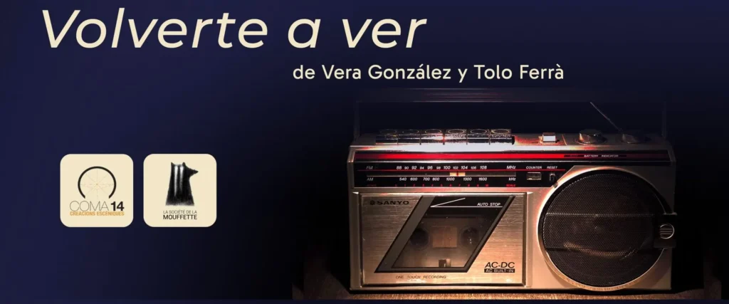 Cartel que contiene el titulo del espectáculo y una radio antigua