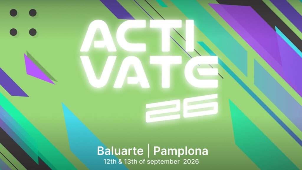 Cartel Actívate en colores verdes y morados